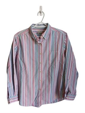 L.L. Bean Womens Striped Button-Down Shirt — Pink & Blue Large  Cotagecore
